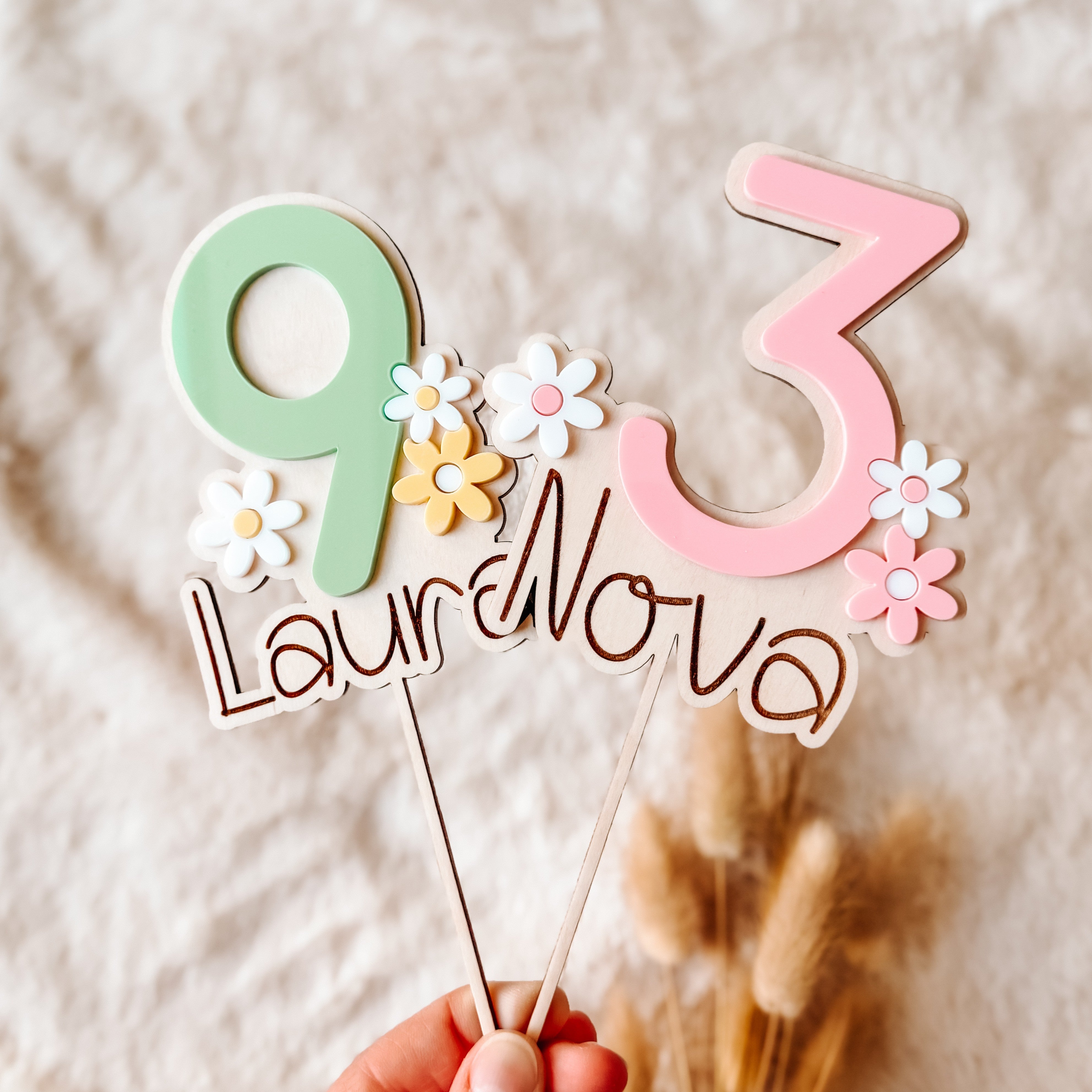 Topper cyfra z kwiatami